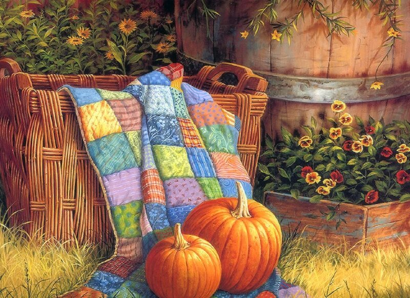 Pumpkins and Quilt — Orange, Cozy