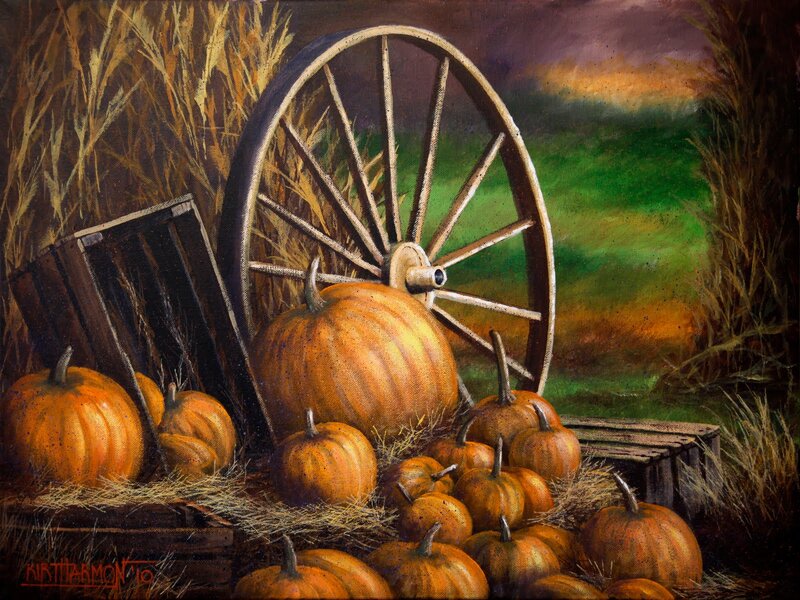 Pumpkins and Wagon Wheel — Orange