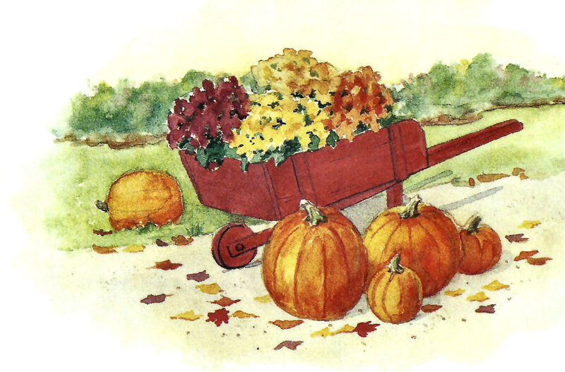 Pumpkins and Wheelbarrow