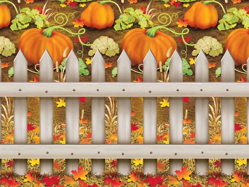 Pumpkins Behind Fence
