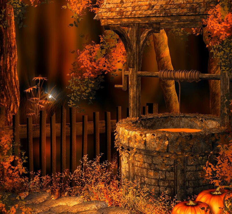 Pumpkins by a Well — Orange