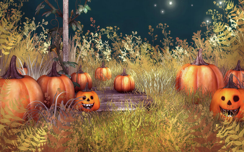 Pumpkins in a Field — Orange, Creepy