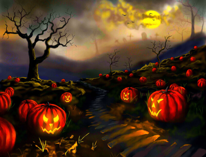 Pumpkins in a Graveyard — Orange