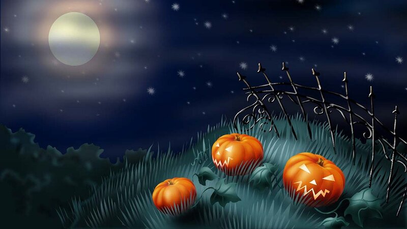 Pumpkins in Grass — Orange, Creepy