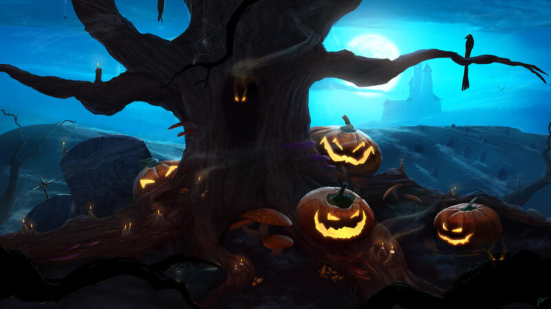 Pumpkins in Graveyard — Blue