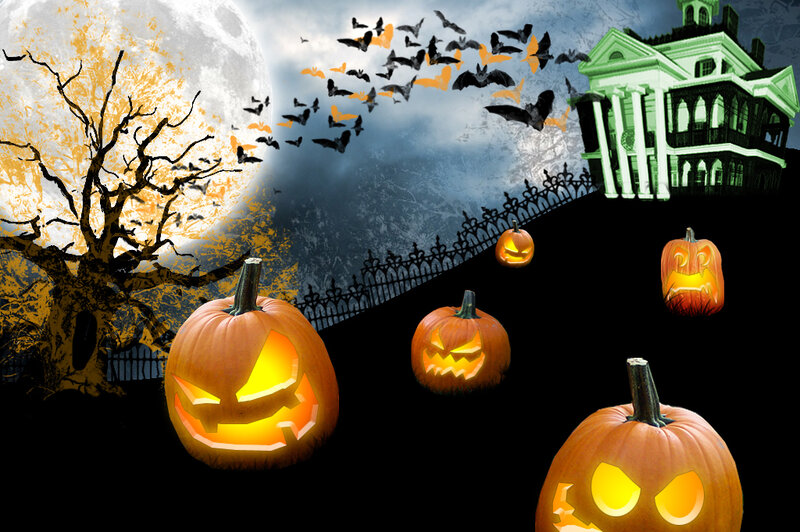 Pumpkins in Haunted Scene