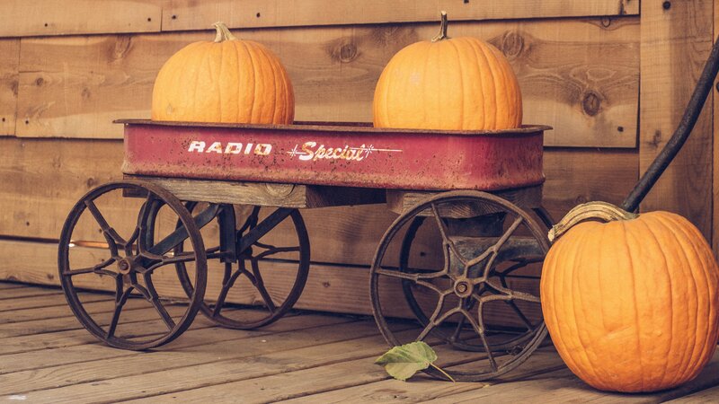 Pumpkins in Red Wagon