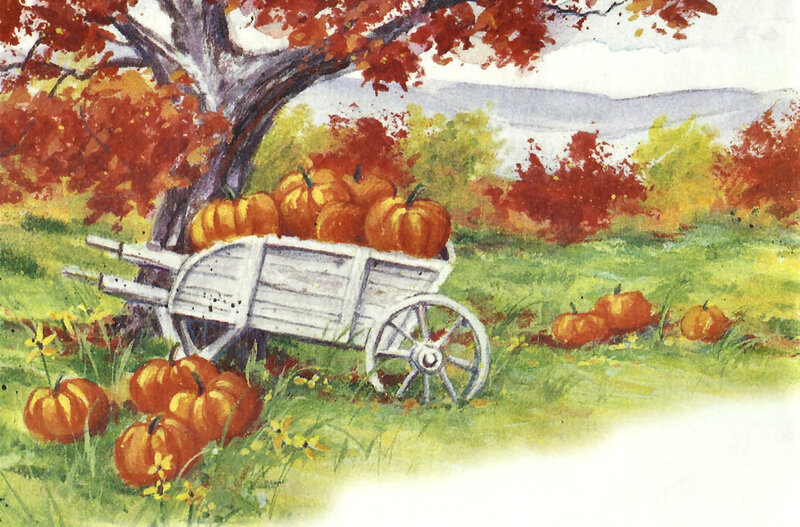 Pumpkins in Wheelbarrow — Orange, Serene