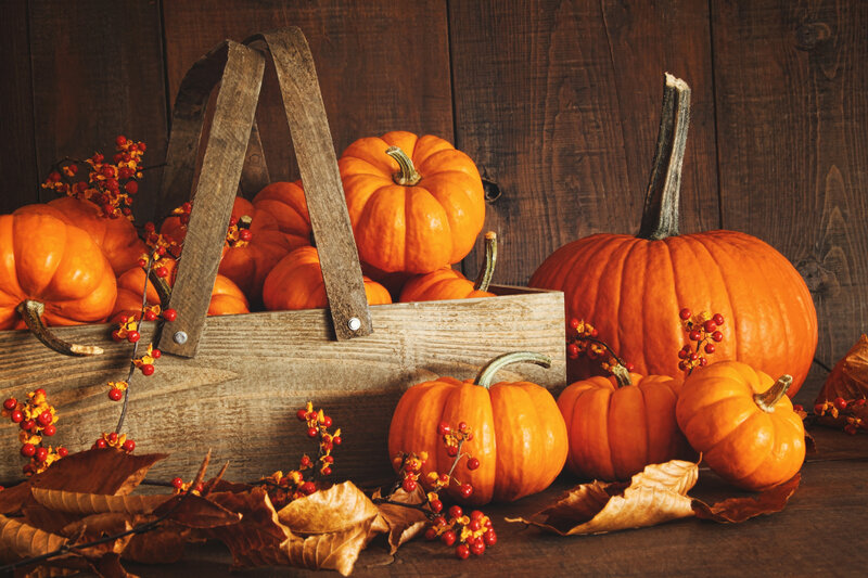Pumpkins in Wooden Basket