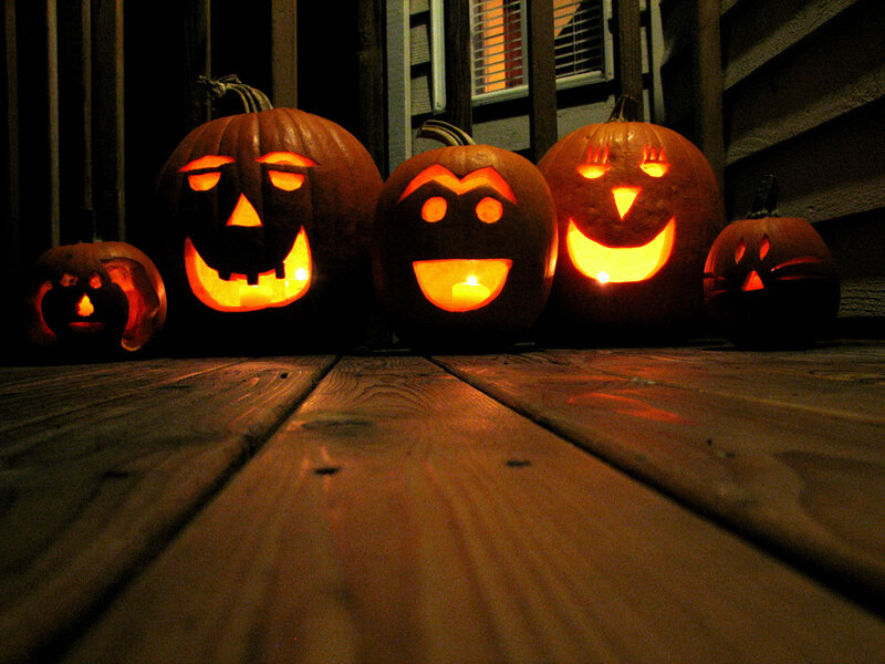 pumpkins on a porch