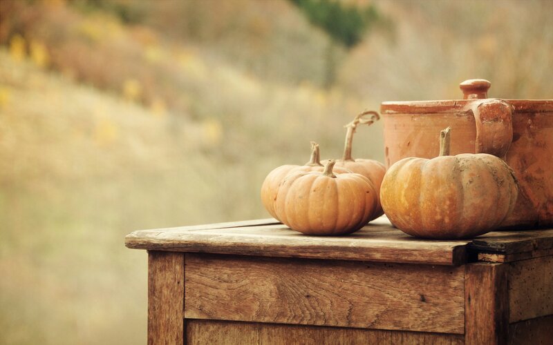 Pumpkins on a wooden table