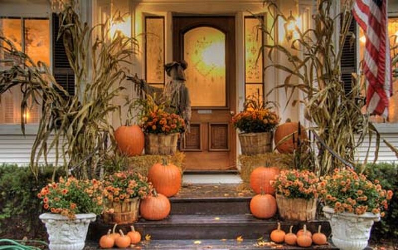 Pumpkins on Porch — Orange, Festive