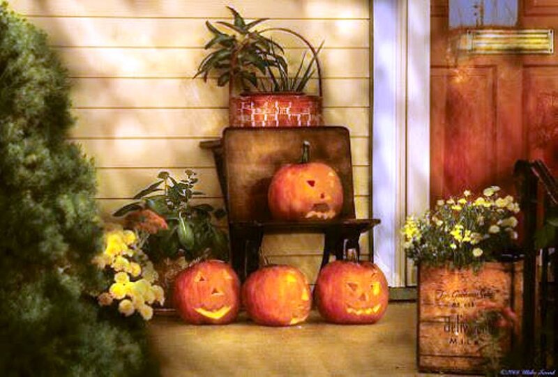 Pumpkins on Porch — Orange