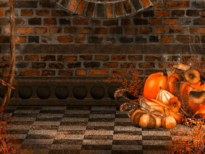 Pumpkins on Stone Floor