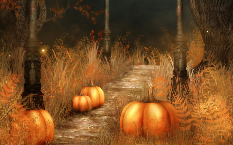 Pumpkins on Stone Path