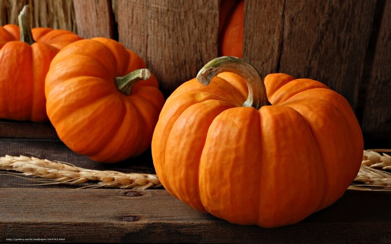 Pumpkins on wooden surface