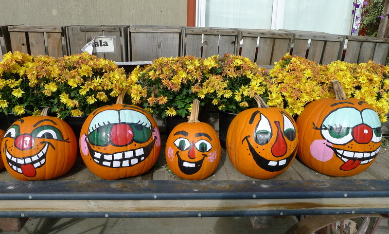 Pumpkins Painted as Clowns