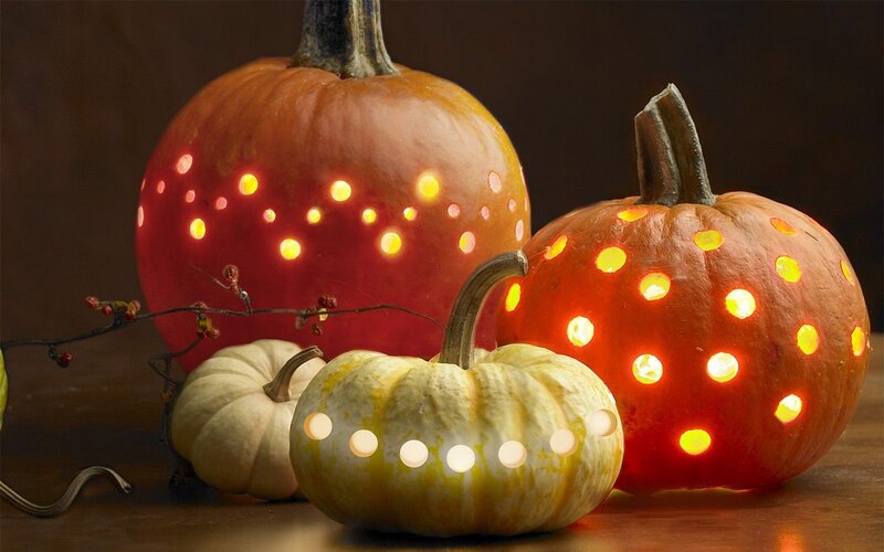 Pumpkins with cut-out lights