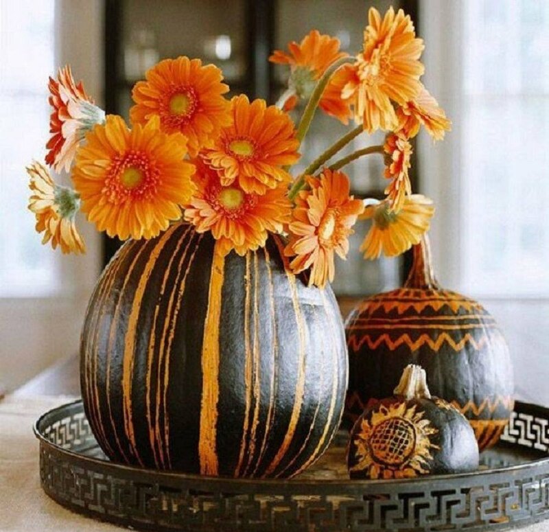Pumpkins with Flowers — Orange