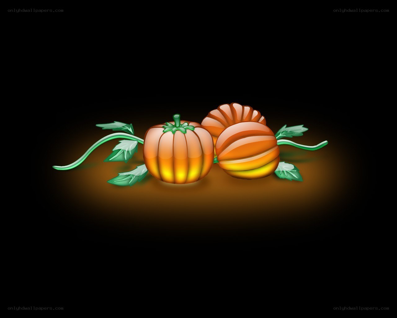 pumpkins with vines and leaves