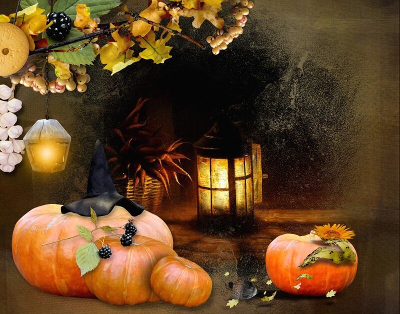 Pumpkins with Witch Hat — Orange