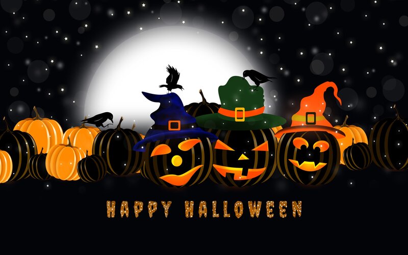Pumpkins with Witch Hats