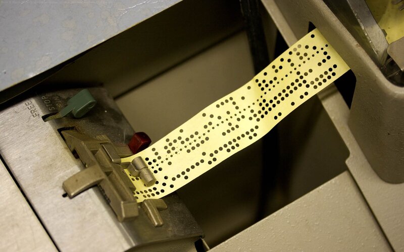 Punched paper tape in machine