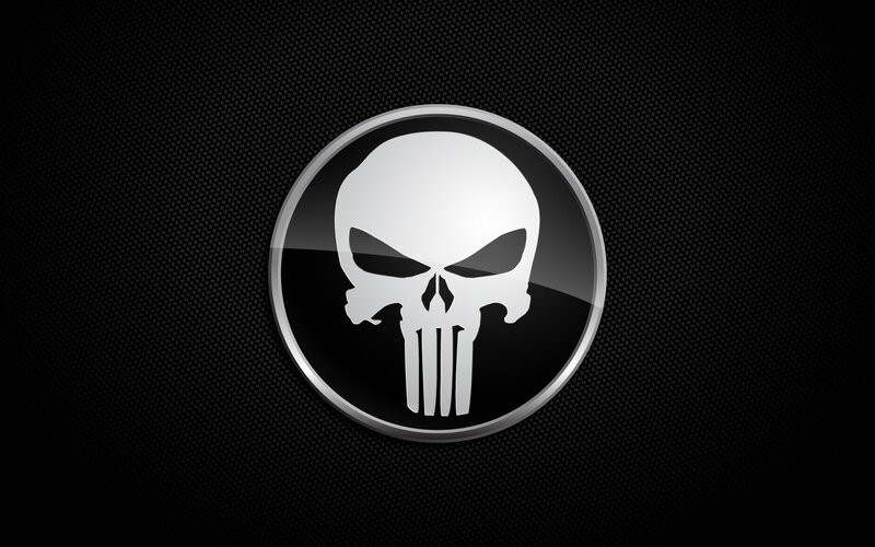 Punisher Skull Logo — Black, Dark, Vector Art, Circle, Carbon Fiber, White, Gray