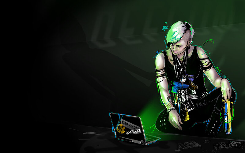 punk artist at laptop