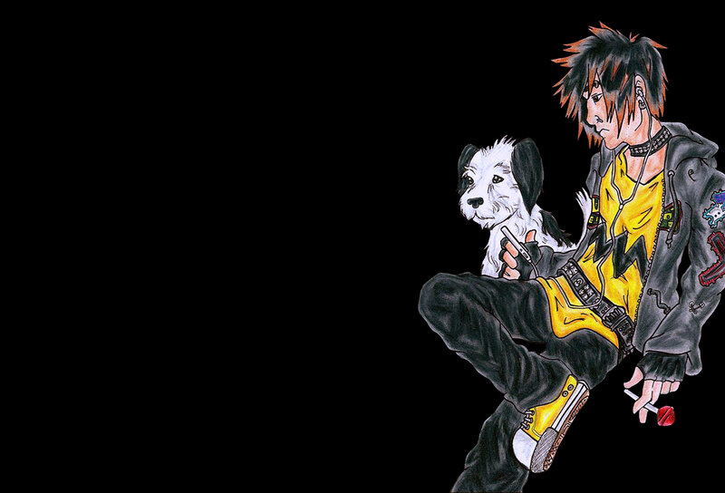 punk boy with dog