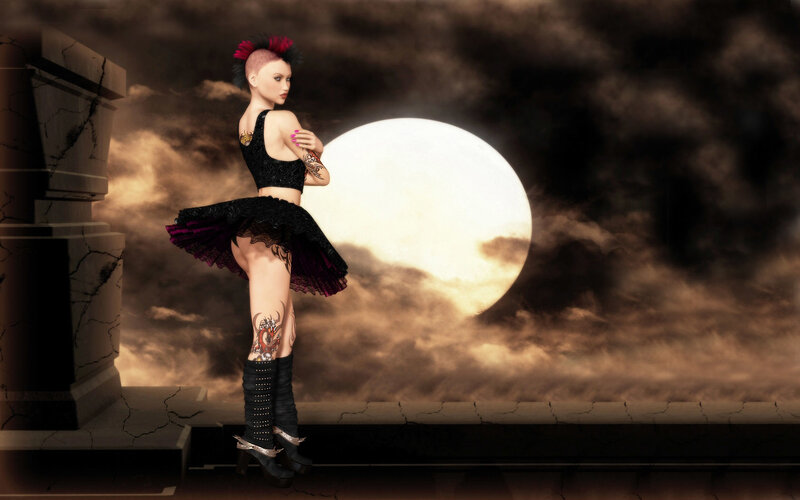 punk dancer under full moon