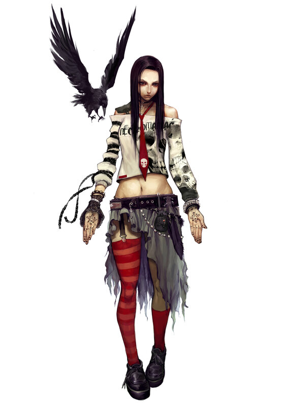 punk girl with crow companion