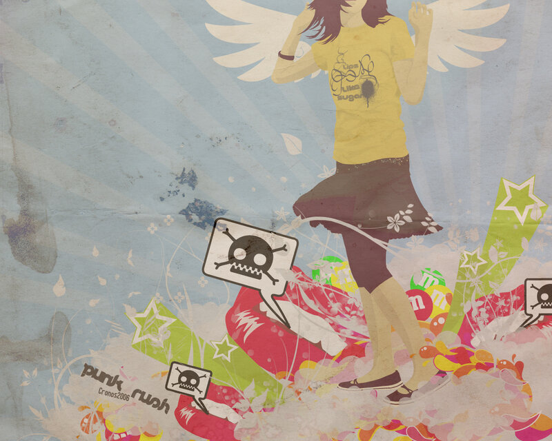 punk girl with wings and skulls