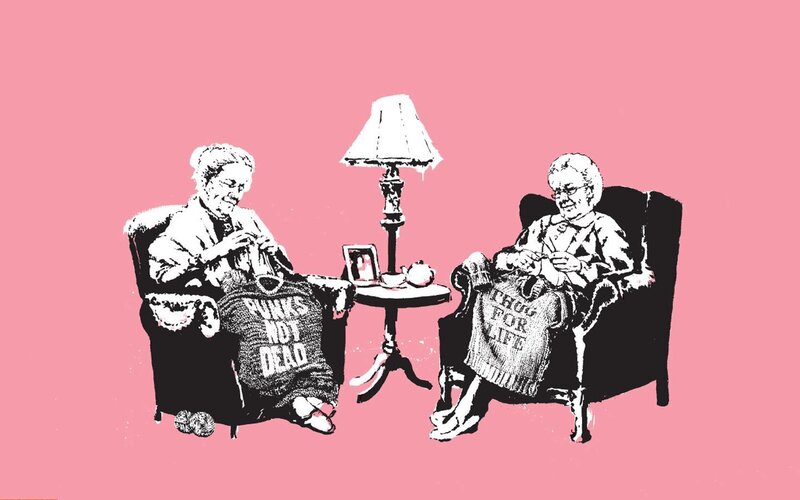 Punk knitters in armchairs