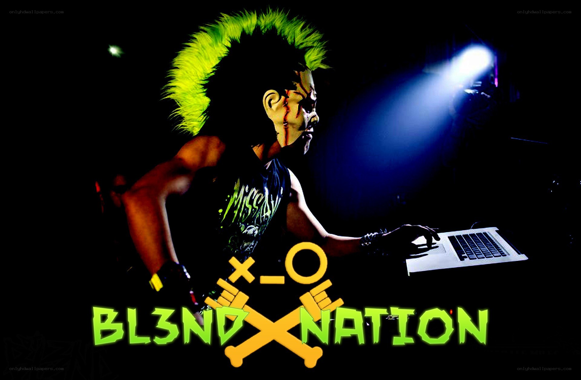 punk performer with laptop