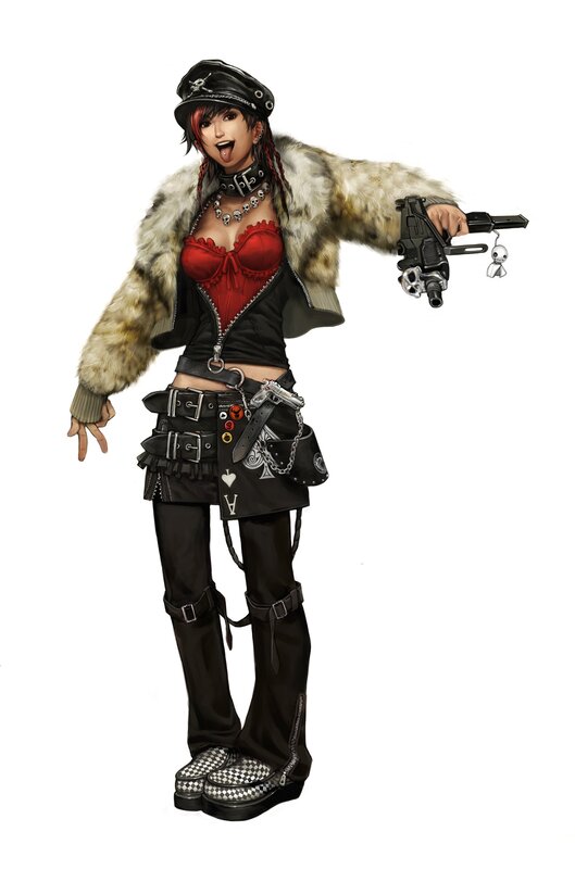 punk-style female character with gun
