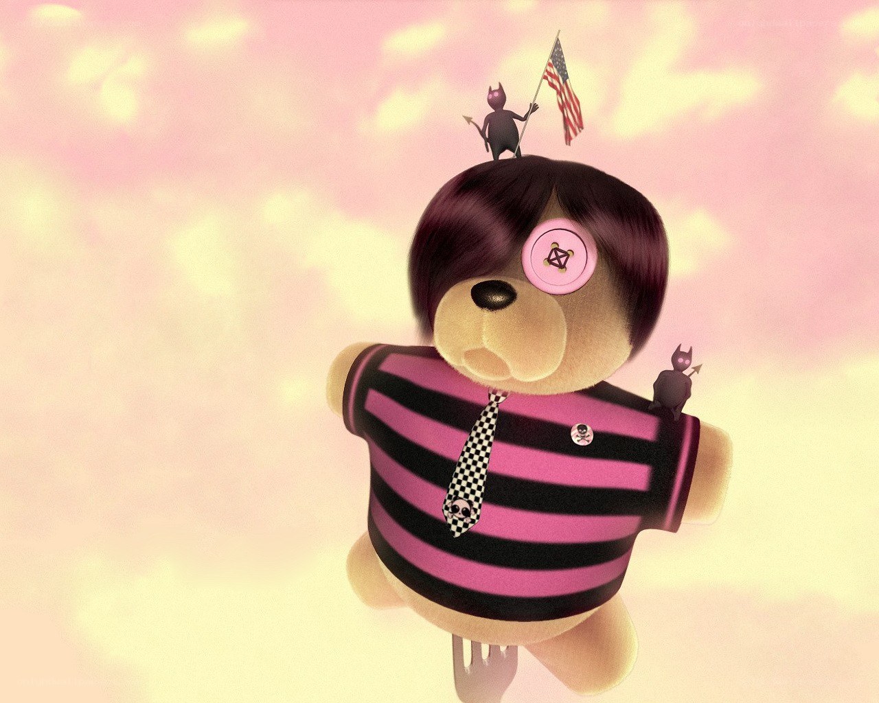 punk teddy bear with flag