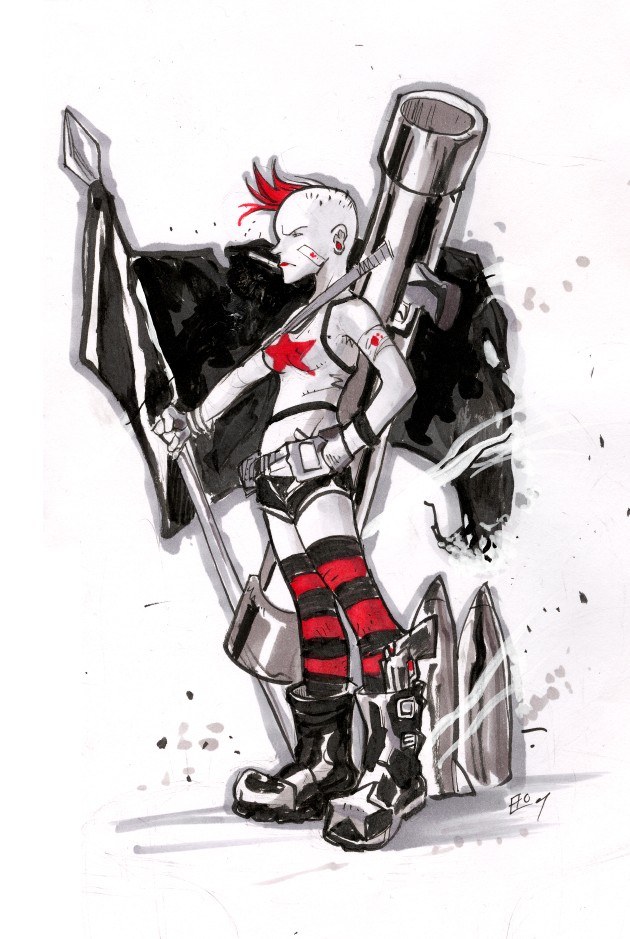 punk warrior with rocket launcher