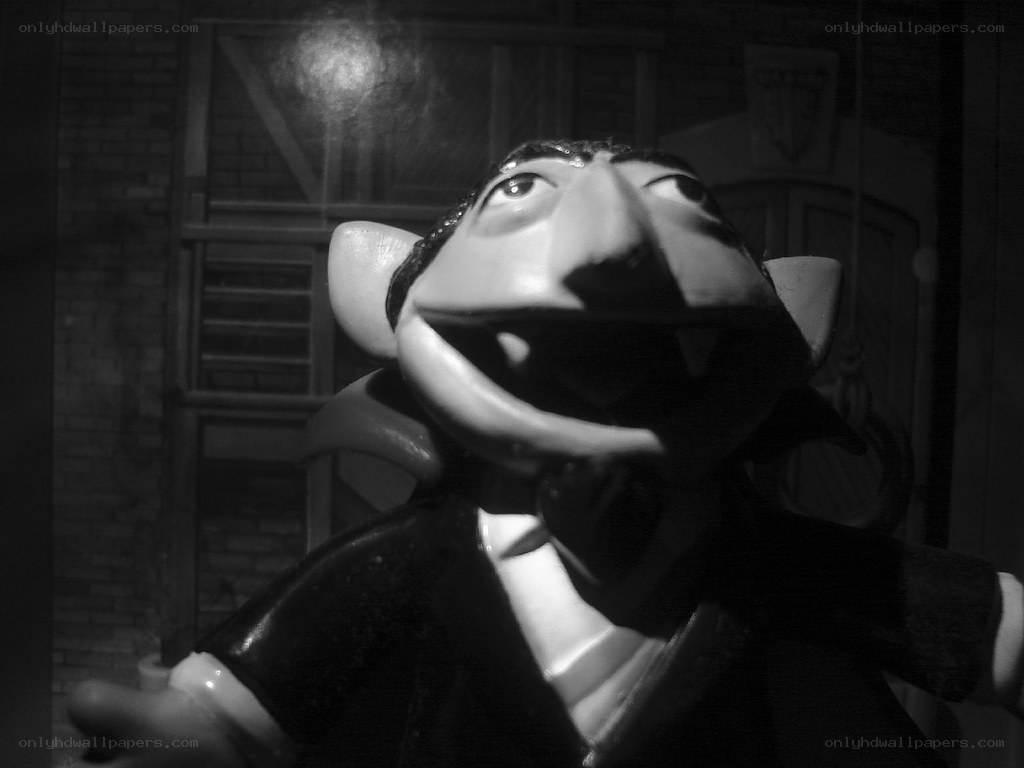 puppet character in black and white