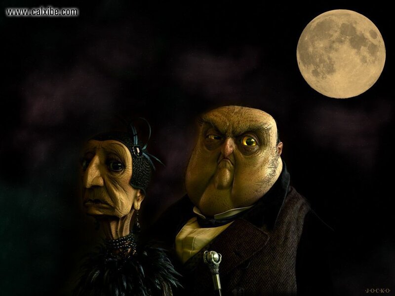 Puppet couple under moonlight