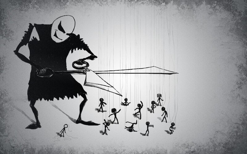 Puppet master with scissors