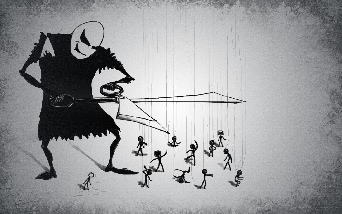 Puppet master with scissors