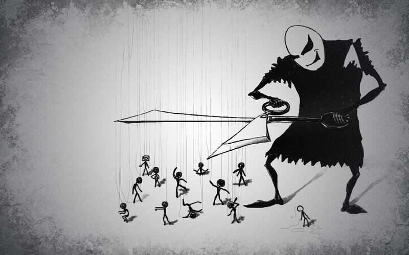 Puppet master with scissors