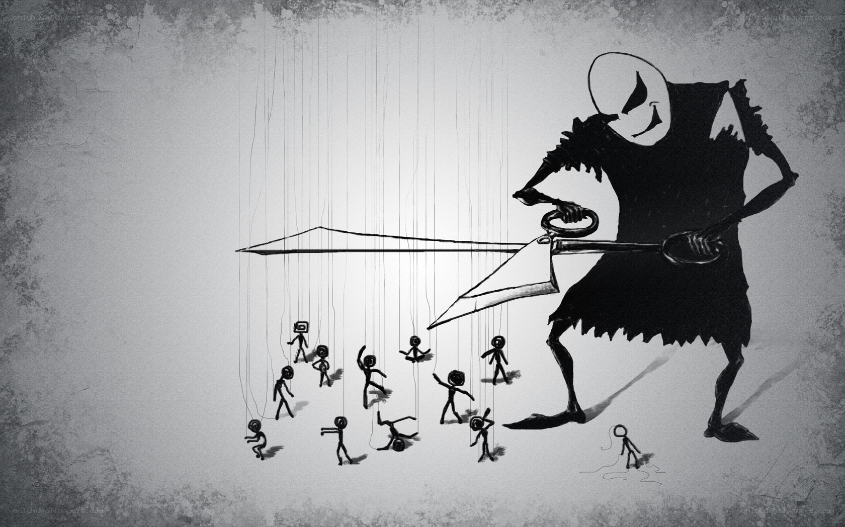 Puppet master with scissors