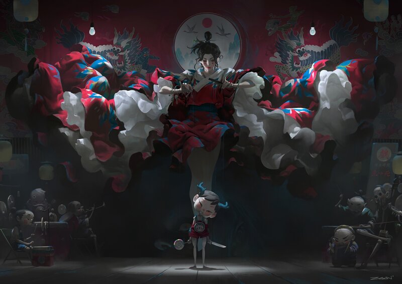 Puppeteer with Red Kimono