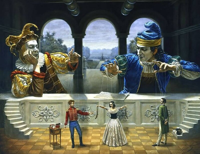 Puppets on Stage — Blue, Dramatic