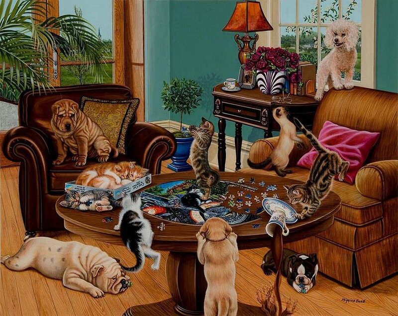 Puppies and Kittens in Living Room