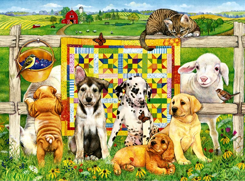 Puppies and Lambs on Farm