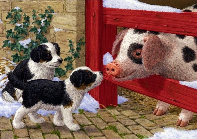 Puppies and Piglet — Red