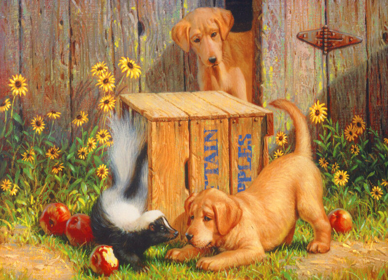 Puppies and Skunk — Yellow